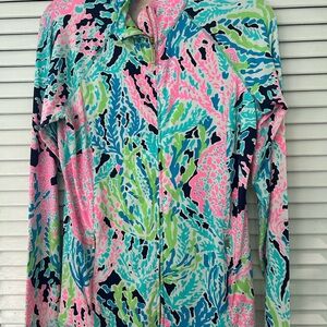 Lilly Pulitzer Luxletic Seaside Aqua Serena Jacket Lets Cha Cha
